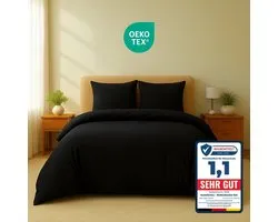 Housse de couette Komfortec Premium 240x220 cm + 2 Kussensloop 60x70 cm - 100% microfibre - 90 g/m² - Parure de lit 2 pièces ultra douce - avec fermeture éclair - Zwart