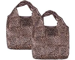 Foldable Shopping Bag - 2 Stuks - Herbruikbare Vouwbare Tas - Grote Waterdichte Winkel Tas - Leopard Print