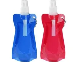 Set van 2 Vouwbare Drinkflessen, Herbruikbare Flessen van 500 ml met Karabijnhaak voor Hiking, Reizen en Avontuur in Rood en Blauw