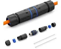 hb-digital 1 x LSA-netwerkkabel-connector, CAT.7 outdoor IP68 waterdicht, ethernet-koppeling, installatiekabel, adapter, LAN, verlenging, snijklem, STP AWG26-22, voor buiten, zwart