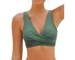 CUPSHE Haut de bikini pour femme avec col en V, effet portefeuille, croisé, à lacets, bralette, larges bretelles