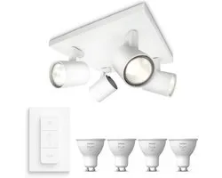 Philips Hue Runner Opbouwspot (Wit) - Warmwit Licht - Incl. Hue Dimmer Switch - Plafondspot met 4 Lichtpunten - GU10 - Hue White