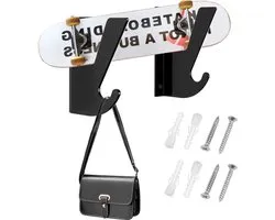 Plus - Supports muraux pour skateboard pour longboard et snowboard - Support pour skateboard avec crochet de rangement - Présentation du deck - Étagère murale - Noir