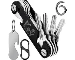 x2 KeyAmor Zwarte Sleutels Organizer Sleutelhanger met Karabijnhaken & Winkelwagenmunt Flesopener Multitool - Multifunctioneel Key Organizer - Musketon Keychain Holder - Sleutelhouder - Sleuteletui/Sleutelbos Opberger -Karabijnsluiting Sleutel Hanger
