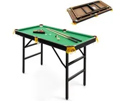 Table de billard pliable COSTWAY, table de billard avec ensemble d'accessoires, table de piscine avec 2 queues, 2 craies, triangle et brosse, table de billard en bois pour enfants, adultes, 122 x 64 x 78 cm