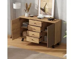 MODENUIT Buffet - 4 Tiroirs Et 2 Armoires - Pour Salon Et Salle À Manger - MDF Et Bois Massif - 120x38x75 cm