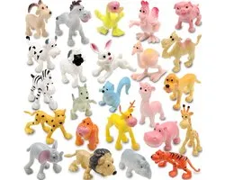Mini Jungle Dieren Speelgoed Set met 24 Stuks, Educatieve Figuren van Tijger, Leeuw en Nijlpaard voor Kinderen, Perfect voor Feestjes en Schoolbeloningen