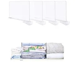 4 PCS Acrylic Shelf Dividers, Hyacinthy Clear Shelf Divider for Wardrobe Clothes Shelves Closet Organizers Drawer Separators Adjustable Clothes Storage for Bedroom Kitchen Office, Transparent