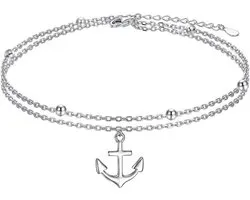 Women's Anklet Sterling Silver Sunflower Turtles Anchor Star Moon Beach Ankle Strap Double Layer Pearl Adjustable Boho Gift for Girls 9+1 Inch Sterling