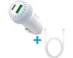 USB-autolader 36W - USB-A QC 3.0 en USB-C PD - Voor toestellen met Type-C-ingang - Kabel 1 m - Wit - Ar202 AR-C331