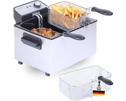 Friteuse double Sommertal XXL avec huile ou graisse - 3 paniers, 5 litres, 3000 watts, zone froide, DF3270 - véritable friteuse en acier inoxydable pour des frites croustillantes