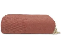 Lantara Plaid Jeté - Nid d'abeille - Rouge Terracotta - 190x300cm - Coton