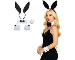 Set Accessoires de vêtements pour bébé Playboy Bunny Joya Kids | Ensemble de costumes 5 pièces | Oreilles de lapin sexy | Collier avec nœud | Menottes | Queue de lapin | Tenues d'Halloween et de Carnaval pour femmes | Ensemble de déguisement Adultes