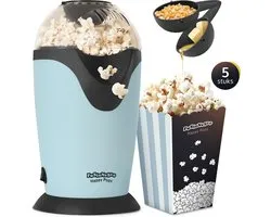 JAP Appliances Happy Pops - Retro popcorn machine (2-3 personen) 1200W - Inclusief maat- en botersmeltlepel - Klaar binnen 3 minuten - Zonder olie - Blauw