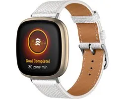 Bracelet en cuir Compatible Fitbit Versa 3/4 & Sense 1/2 - Wit - By Qubix Smartwatch strap bracelet Wristband Strap Band Watchband