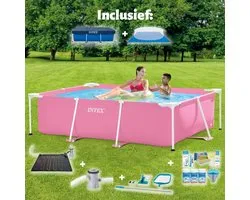 Piscine Intex Frame Pool - Piscine hors sol - Ensemble complet - Rectangulaire - 220 x 150 x 60 cm - Rose - Pompe et autres Accessoires de vêtements pour bébé inclus