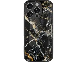 Hoesje geschikt voor iPhone 16 Pro - Black marble elegance - Luxe Hard Case - Marmer - Zwart - Mooie Telefoonhoesjes