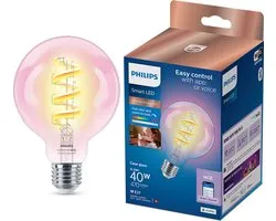 Philips Smart Lighting - LED-filamentlamp - E27 fitting - RGB - Gekleurd en instelbaar wit licht - Dimbaar - 40W - Globelamp: G95 - Helder glas - Wifi