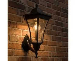 Solar wandlamp buiten 'Sheffield' - Met schemersensor - Warm wit licht (3000K) - 70 lm - IP54 - Wandlamp op zonne-energie - Klassiek model - Zwart