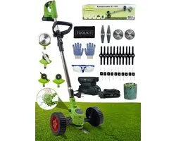 Coupe-bordures 4 en 1 MOWZA® – Coupe-herbe – Débroussailleuse – Tondeuse à gazon – Brosse à mauvaises herbes – Sans fil et électrique – Avec 2 batteries et chargeur rapide (couleur : vert)