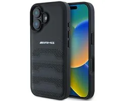 Mercedes-Benz AMG Leather Perforated Backcover hoesje - geschikt voor Apple iPhone 16 - Zwart