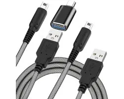 aceyoon Oplaadkabel voor Nintendo 3DS, 2 stuks USB-oplaadkabel met Type C-adapter, oplaadkabel compatibel met Nintendo 3DS LL/New 3DS/ New 3DS LL/ 2DS/ 2DS LL/DSi (1,5 m)