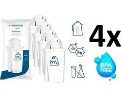 4x Wessper Aquaclassic filterpatroon vervanging voor Aarke Aquaphor: Ideal, Standard, Line, Alisa Aqua Optima Brita: Brita Classic, BWT Dafi: Crystal, Atria, Atri, Aldo, Luna Classic, Astra, Family, Dafi Classic FilterLogic: Neptune Laica Wessper
