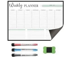 Magnetic Weekly Planner, Washable for the Refrigerator, Family Planner, Dining Plan Planner, To-Do List, Household Planner with 3 Colours Pens & Eraser, Multifunctional Fridge Planner for the Family