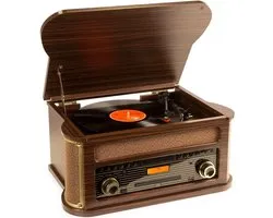 DEXO® Platine vinyle avec lecteur CD - Platine vinyle rétro - Lecteur CD avec DAB+ et FM - Bluetooth inclus - Brun foncé - 56cm x 43cm x 31cm