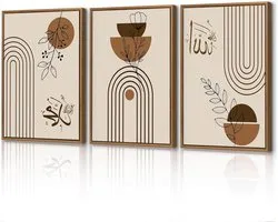 Ingelijste Canvas Kunst - Islamitische Prints - Woonkamer Decoratie - Set van 3 Stukken - 30x40 cm - Beige Bruin