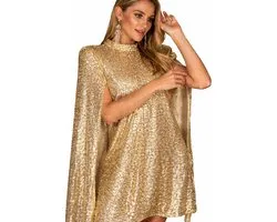 Robe Cape Glitter Goud - Femme - Fête - Paillettes - Taille M