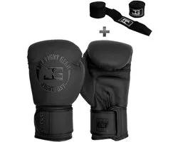 Joya FF Metal Pro Kickbokshandschoenen - 14 oz – Zwart – Microfiber Metal Leather – Schokabsorptie & Polsbescherming – Inclusief Bandage – Joya Fight Gear