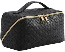 Make Up Tasje - Reis Make Up Tas - Make-Up Organizer - Beauty Case Organizer - Zwart - PU-leer - 24*13*14cm - Skincare Organizer - Cosmetica Organizer - Toilettas Etui - Travelbag - Reistas - Met Vakken - Waterdichte Vrouwen Meisjes Beautycase