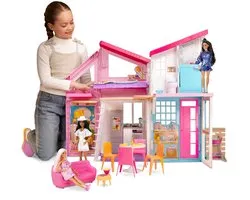 Barbie - Très grande maison Barbie - Maison de poupée avec meubles et accessoires - 70 cm de haut - Villa Malibu - Maison de jeux - Maison de rêve Barbie - Sans poupées Barbie - Poupée Barbie