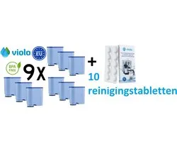 VIOLO waterfilter voor Philips Saeco AquaClean koffiemachines, vervangend Philips Saeco filter 9 stuks + VIOLO Reinigingstabletten voor koffiemachines 10 tabletten
