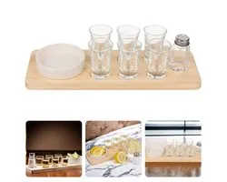 Cheqo® Set de service à Tequila en bois - Verres à Tequila - Set de verres à shot - Comprenant des Verres à shot et un pot à sel - 32x12 cm