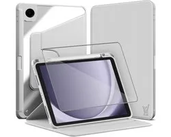Étui avec film de protection d'écran adapté pour Samsung Galaxy Tab A9 Plus - Book Case Premium Sleep Cover en Cuir rotatif à 360 degrés avec fonction réveil/auto et porte-crayon - Grijs