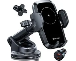 Siltcon® Telefoonhouder Auto 15W QI Draadloze Oplader - Telefoonhouders Auto - Extra Sterkte Zuignap voor Dashboard, Raam & Ventilatie - GSM Houder Auto - Auto Accessories – USB-C 30W – USB-A 22.5W – Snellader - 360° - Universeel alle Telefoons