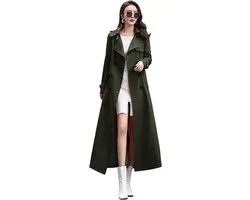 Ebossy Women's Double Breasted Duster Trench Coat Slim Full Length Maxi Long Overcoat (XX-Large, Army )