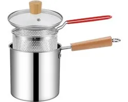 Roestvrijstalen Frituurpan 3 Liter - Oliezeefpan met Frituurmandje en Deksel - Veilig en Makkelijk Schoon te Maken met Koud Handvat - Geschikt voor Fornuis en Inductie - Voor Tempura Friet Vis en Kip - Ideaal voor Thuiskeuken