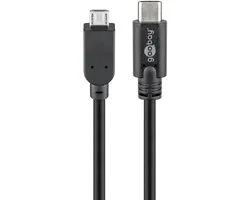 Goobay USB-C naar Micro-B OTG-kabel, 0,6 m, zwart, 480 Mbit/s, USB 2.0, met Micro-B-stekker, USB-C-stekker en PVC-mantel