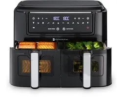 KitchenBrothers Dubbele Airfryer - PFAS-vrij - 2400W - Dual Zone - 9L - Heteluchtfriteuse - Airfryer XXL - 2 x 4.5L - 10 Kookprogramma's - Zwart