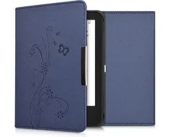 kwmobile e-reader hoesje geschikt voor Tolino Shine 2 HD hoes - E reader flip case met magnetische sluiting - Ereader cover - Stengels en Vlinder design in donkerblauw