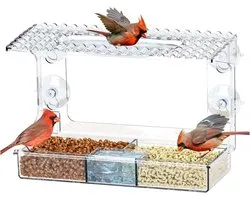 Bird Feeder Dispenser - 2-in-1 - Outdoor Bird Feeder Station met Suction Cups en Drain Holes - Transparant - Wild Bird Feeder Dispenser voor Tuin en Balkon