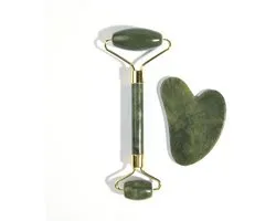 Jade roller en Gua sha set - Guasha - Jade - Gezichtsverzorging - Massage tools - Natuursteen - Anti-aging - Dermaroller - Drainage tools - Groen - Jonyx