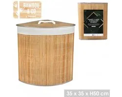 Panier À Linge D'angle "Bambou & Co" Avec Couvercle En Bambou 35 × 35 × H50 Cm