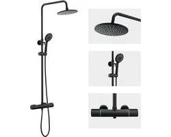 Auralum max Regendouche met Thermostaatkraan - Regendouche en Handdouche - 9 inch Douchekop - Rond Design - Zwart