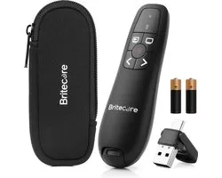 Britecore Presenter - Avec contrôle du volume - Clicker de présentation sans fil avec pointeur laser - Compatible USB-A et USB-C - Windows et Mac OS - Étui de rangement inclus