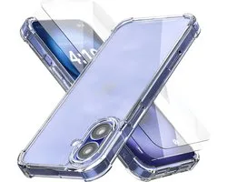 Hoesje geschikt voor iPhone 16 Transparant - 2x screenprotector - beschermglas screen protector - Anti Shock hoesje case