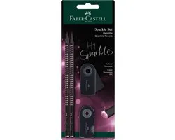 Faber-Castell potlodenset - Grip Sparkle Midnight - 4-delig op blister - 2x grafietpotlood + gum + puntenslijper - Rose -FC-118296